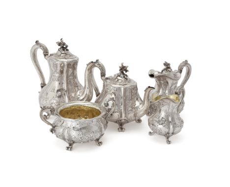 Y An early Victorian silver five piece baluster tea and coffee service by John Samuel Hunt, London 1845, stamped Hunt & Roske