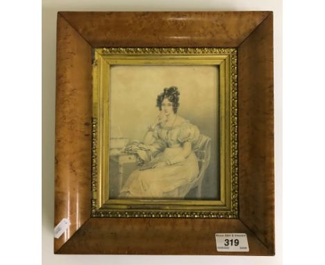 19TH CENTURY ENGLISH SCHOOL (Possibly EDWARD KERRICH) "Young lady seated at a table", a portrait study, three quarter length,