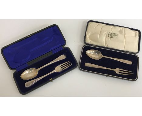 A cased silver Christening set comprising fork and spoon of plain form, inscribed "Ben" to both (London 1932), the case inscr