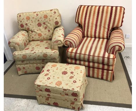 A Gainsborough floral upholstered two seat sofa with matching armchair and similar armchair in striped upholstery with matchi