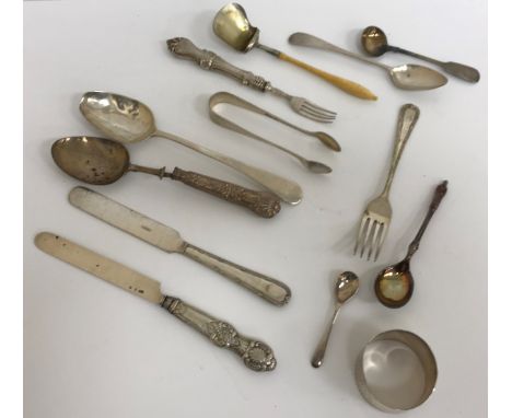 A collection of silver and plated wares to include a silver mounted dressing table mirror and set of six silver teaspoons, a 