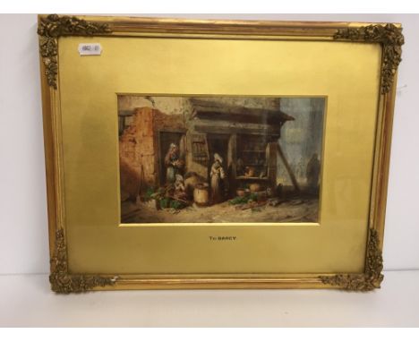 ALEXIS AUGUSTE DARCY DU MOULIN (1815-1864) "French shop front with figures and vegetables", watercolour, signed and dated '62
