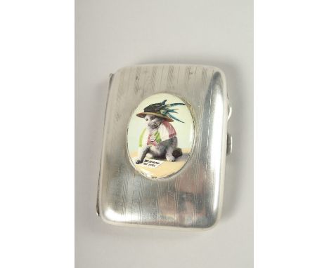 AN ENGINE TURNED SILVER CIGARETTE CASE. Birmingham 1918, with a suffragette oval enamel.