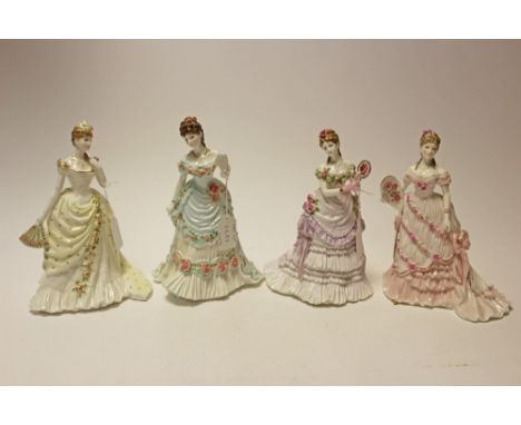 Set of four Royal Worcester Splendour at Court figures - A Celebration at Windsor, Royal Anniversary, The Embassy Ball and Th
