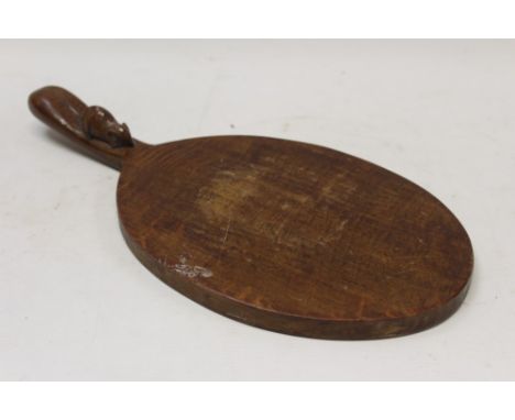 Mid-20th century Robert Mouseman Thompson oak cheese board of oval form, 37.5cm long CONDITION REPORT Some scratches and has 