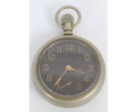 First World War military 'Elgin U.S.A.' pocket watch with black dial, Arabic numerals, subsidiary seconds dial and gilt hands