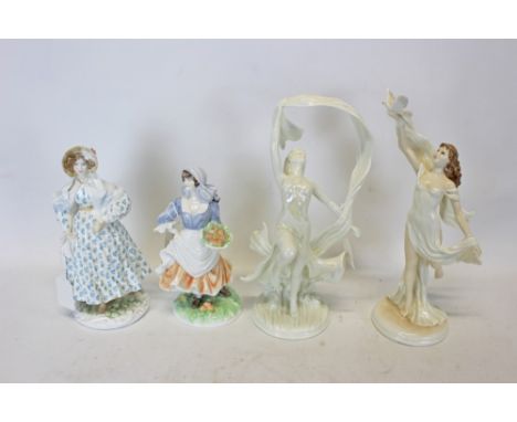 Four Royal Worcester limited edition figures - The Dance Of Time, Spirit of Peace, The Romantic and Rosie Picking Apples