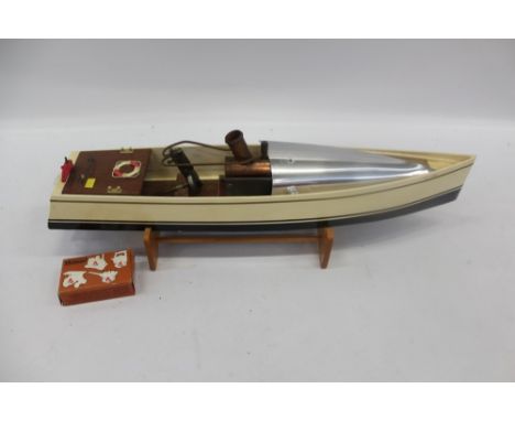 Steam-powered scratch-built model boat 'The Petard', 60cm long, together with Bassett-Lowke model engine - 'Wenman', boxed (2