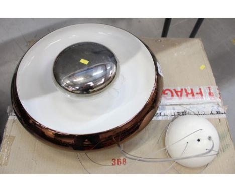 Pair of Achica modern ceramic copper hanging lights, 38cm diameter