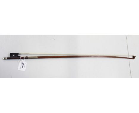 Old violin bow, stamped - Arnold Voigt, the stick octagonal, the ebony frog inlaid with mother of pearl 'eyes'