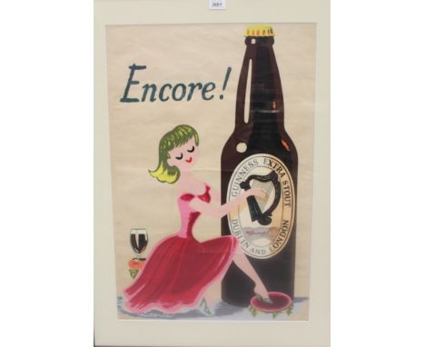 Poster - original vintage Guinness poster, the design by Victoria Davidson, with slogan 'Encore', image 74cm x 50cm, in glaze