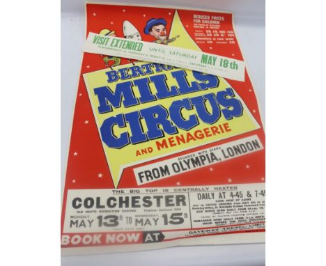 Poster - original Bertram Mills Circus &amp; Menagerie - 1960s poster, studded with stars from Olympia London, plus sticker o