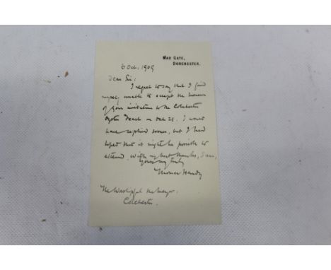 Thomas Hardy (1840 - 1928), Novelist and Poet - handwritten and signed letter 'I regret to say that I find myself unable to a