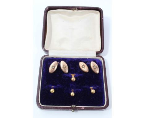 Pair gold (10ct) seed pearl cufflinks, together with four various gold studs in box CONDITION REPORT Cufflinks stamped 10ct w
