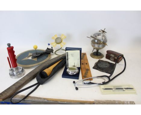 The Dalvey Voyager Clock, in fitted case, students' microscope in wooden case and various scientific and medical instruments 