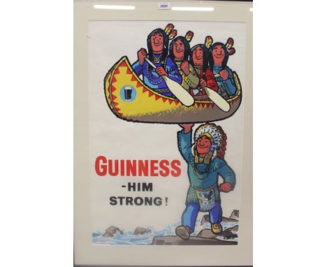 Original vintage Guinness poster, design by Wilke, with slogan 'Guinness-him strong', image 74cm x 50cm, in glazed frame