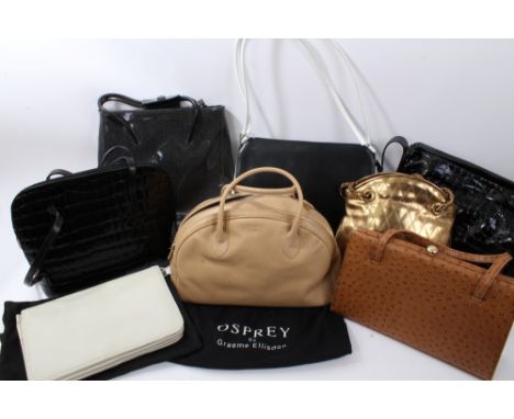 Selection of good quality leather handbags - including Osprey dark cream scotch grain leather bag with soft bag, ostrich leat