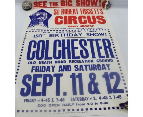 Poster - original Sir Robert Fossett's Circus &amp; Zoo Special 150th Birthday Show 1964, Recreation Ground Colchester, print