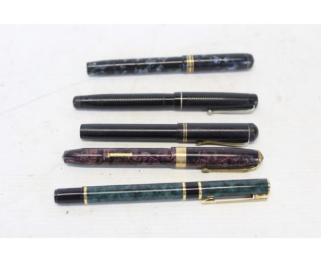 Five vintage fountain pens - including Conway Stewart, 'Swan' Leverless pen, etc CONDITION REPORT Conway Stewart pen is a num