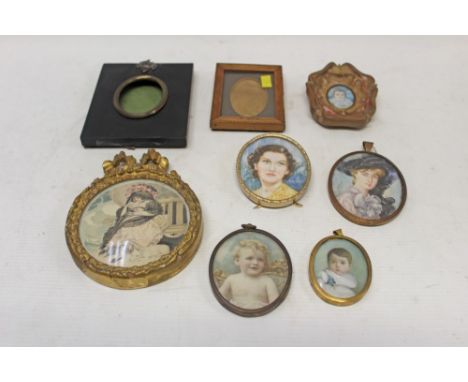 Collection of six portrait miniatures - including two by Geoffrey Holmes, together with two empty frames (qty)
