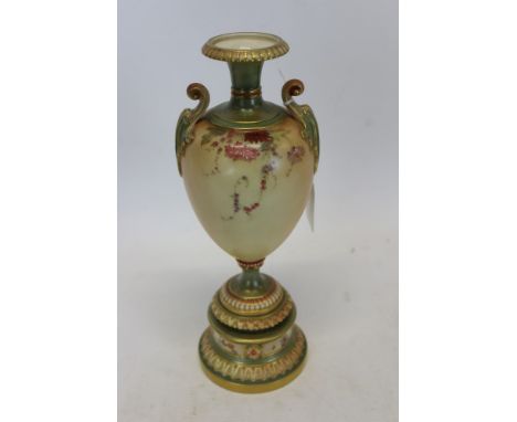 Victorian Royal Worcester blush ivory vase with floral decoration, on pedestal base, 28cm high CONDITION REPORT Good original