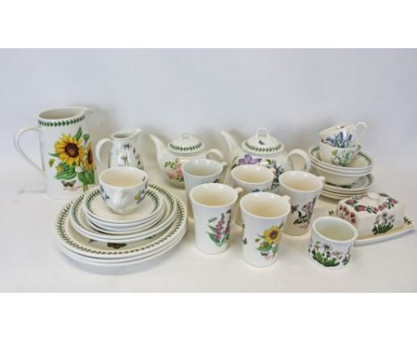 Selection of Portmeirion The Botanic Garden tableware - including teapots, cake stand, plates, cups and saucers, vases, jugs,
