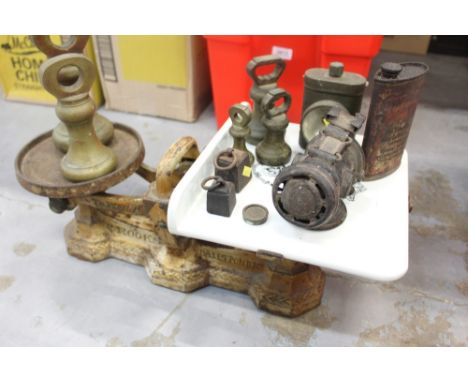 Vintage Crooks of London scales with weights and two cycle lamps