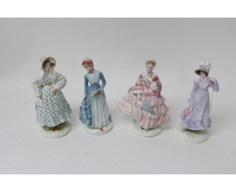 Set of four Royal Worcester Victorian Walking Out Dresses figures - The Bustle, The Crinoline, The Regency and The Romantic -