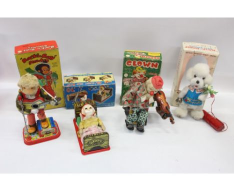 Vintage Japanese tinplate automaton - Rock and Roll Monkey, together with Cragstone 'Violinist Clown', 'Rover the Poodle Bell