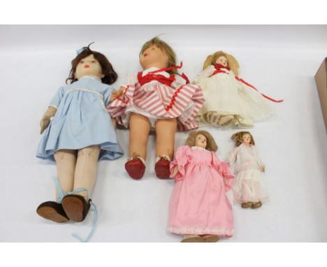 Doll - fabric girl doll by Chad Valley - label to left foot, original 1930s clothing and shoes, moulded and painted face, plu
