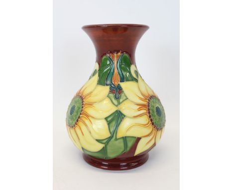 Moorcroft Pottery vase decorated in the Inca Gold Sunflower pattern, impressed and painted marks to base, dated '94, 16cm hig