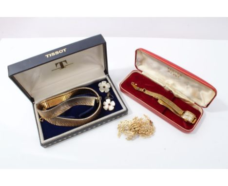 Gold (9ct) ladies' Tissot wristwatch on gold (9ct) bracelet, gold (14ct) brooch and other jewellery CONDITION REPORT Brooch w