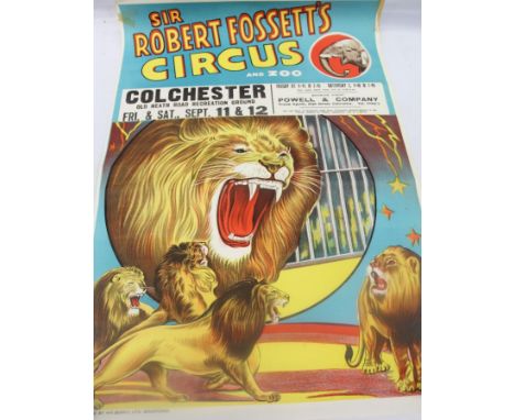 Poster - original Sir Robert Fossett's Circus &amp; Zoo poster circa 1950s - 1960s - Old Heath Road, Recreation Ground, Colch