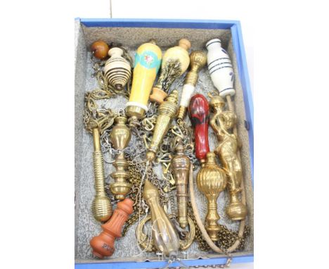 Unusual collection of Victorian and later lavatory pulls - to include brass, wooden and ceramic examples (15)