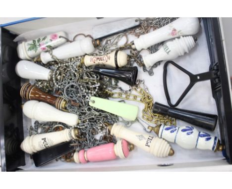 Group of seventeen Victorian and later lavatory pulls - ceramic and early plastic examples