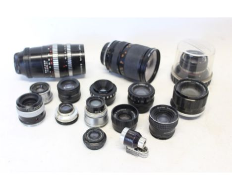 Collection of camera lenses - including Rokkor, Meyer-Optik, etc, together with enlarging lenses including Rodenstock, Taylor
