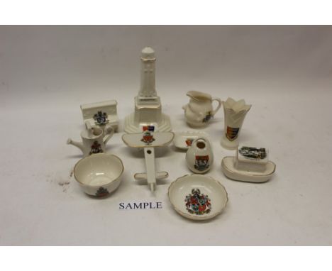 Selection of crested china - including six pieces of W. H. Goss, other manufacturers - include Carlton China, Shelley, Arcadi