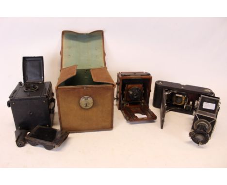 Quantity of vintage cameras - including brass and mahogany Instantograph field camera, KW Pilot reflex, large early Kodak VP 