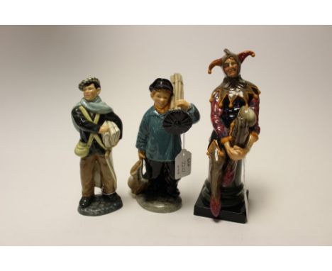 Three Royal Doulton figures - Master Sweep HN2205, Newsboy HN2244 and The Jester HN2016