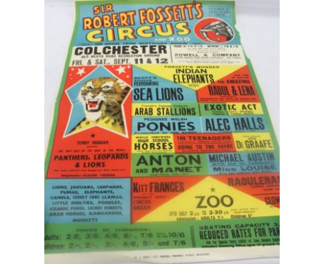 Poster - original Sir Robert Fossett's Circus & Zoo Special 150th Birthday Show 1964 poster, Recreation Ground Colchester, pr