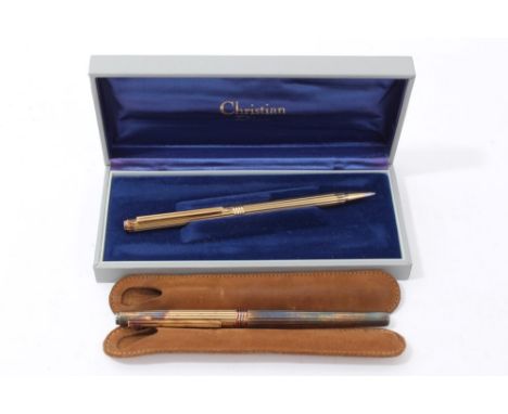 Christian Dior silver gilt fountain pen and ballpoint pen, boxed