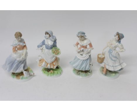 Four Royal Worcester limited edition Old Country Ways figures - The Shepherdess, A Farmer's Wife, The Milkmaid and Rosie Pick