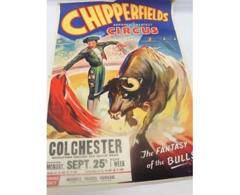 Poster - original Chipperfield Circus 'The Fantasy of the Bulls' poster circa 1950s - 1960s - Recreation Ground, Old Heath Ro