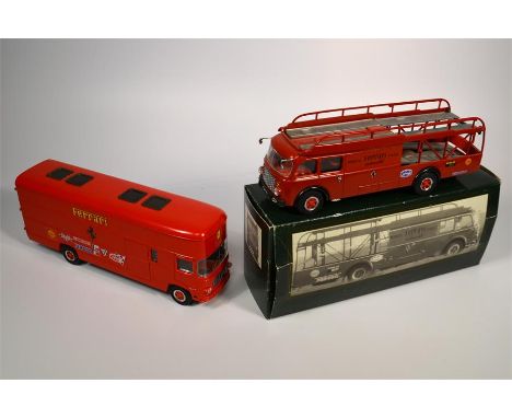 Two Ferrari Transporters including double deck GP car transporter and M160 Rolfo racing transporter; Ferrari double deck GP c