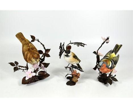 Three Royal Worcester china studies of birds.. Tallest height 14.5cm. (3)