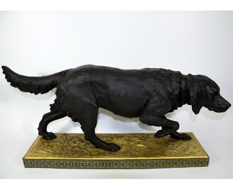 A ceramic French figure of a black setter signed by Millet de Marcilly. Either Edouard Millet de Marcilly (1839-1914) or Gust