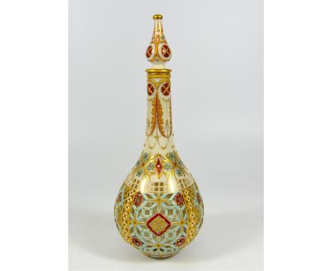 A Royal Worcester double-walled reticulated scent bottle and stopper, of pear shape and painted with stylised foliage and pie