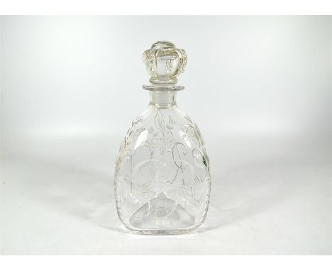 A jubilee, abdication, coronation glass decanter with crown stopper. By Stevens and Williams. Circa 1937. Height 26cm.