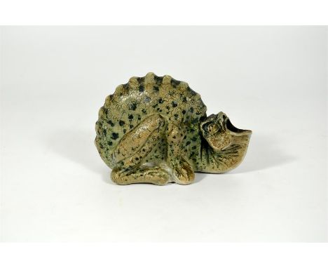 A Martin Brothers dragon inkwell. Sculpted by Robert Wallace Martin. Dated 1910. Height 9cm, length 13cm.