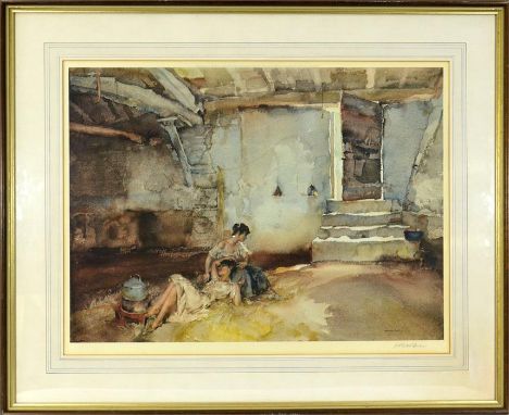 Sir William Russell Flint (British, 1880-1969) 'Retreat from the Sun" print. Edition of 850, signed in pencil framed and glaz